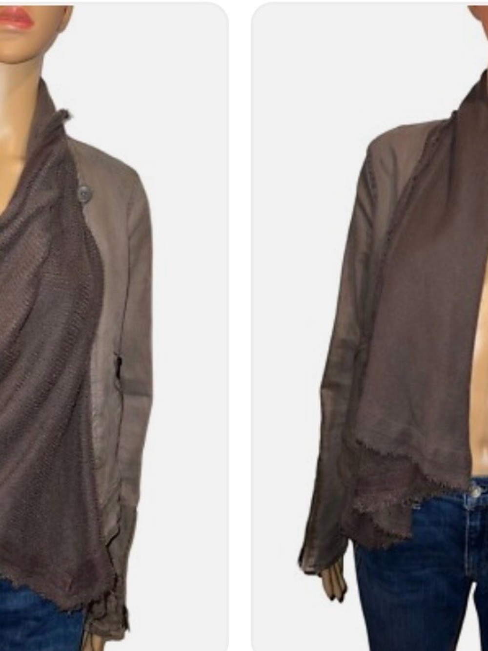 Free People Taupe Cropped Jean Jacket with Attached Scarf - Picture 5 of 6